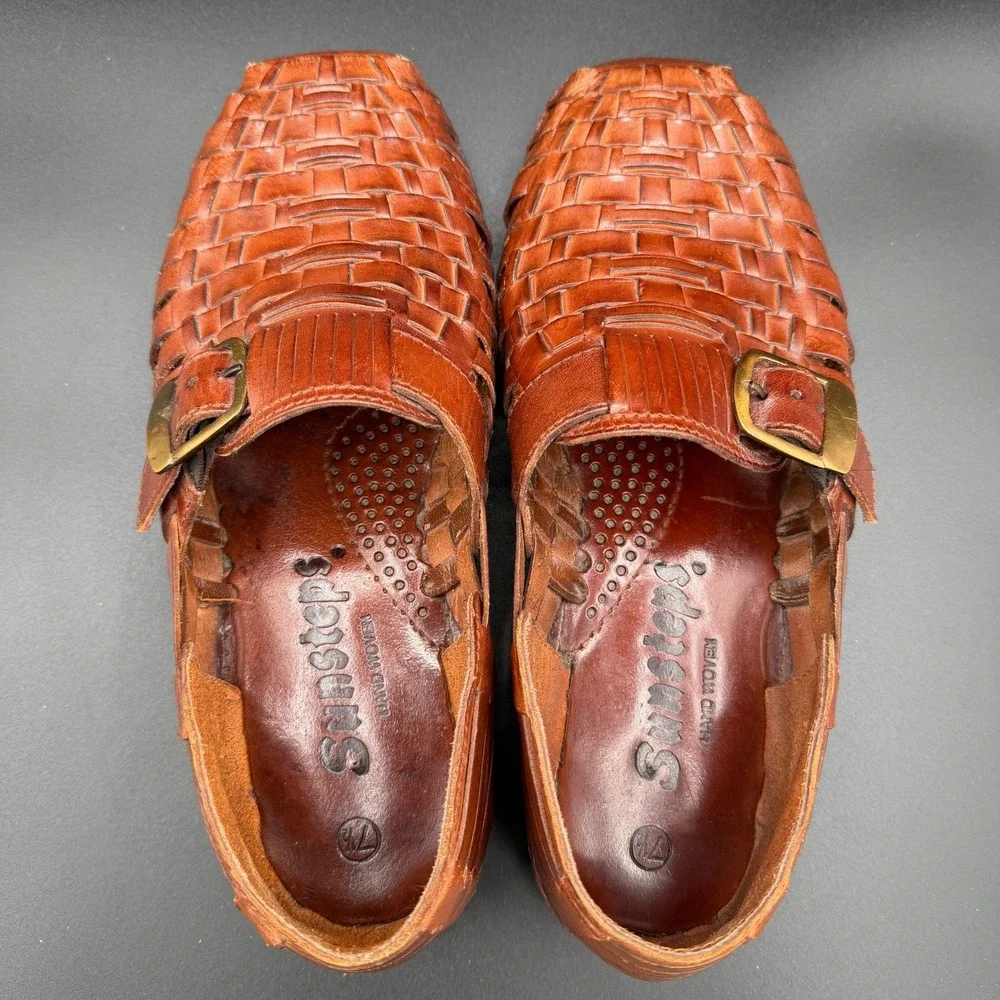 Sunsteps Mens 7.5 Hand Woven Leather Huarache Sandals Buckle Strap Shoes